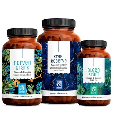 Vitamin B Magnesium Omega 3 Komplex Algenöl DHA Durchstarter Paket NATURTREU 