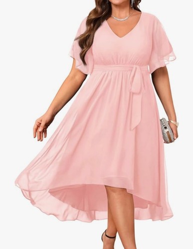 Neu mit Etikett Talisea Damen Übergröße rosa Maxi Sommerkleid Rüschen Größe 24