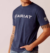 Ariat Men's Shield Flag T-Shirt-54198 - New with Tag - NAVY HEATHER - Size XL