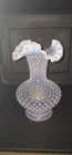 Fenton Iridescent Pearl Champagne Pink Hobnail Double Crimped Glass Vase 11”