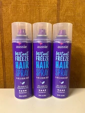 3 Aussie Instant Freeze Hair Spray 24 HR Extreme Hold Jojoba & Sea Kelp 7 Oz.