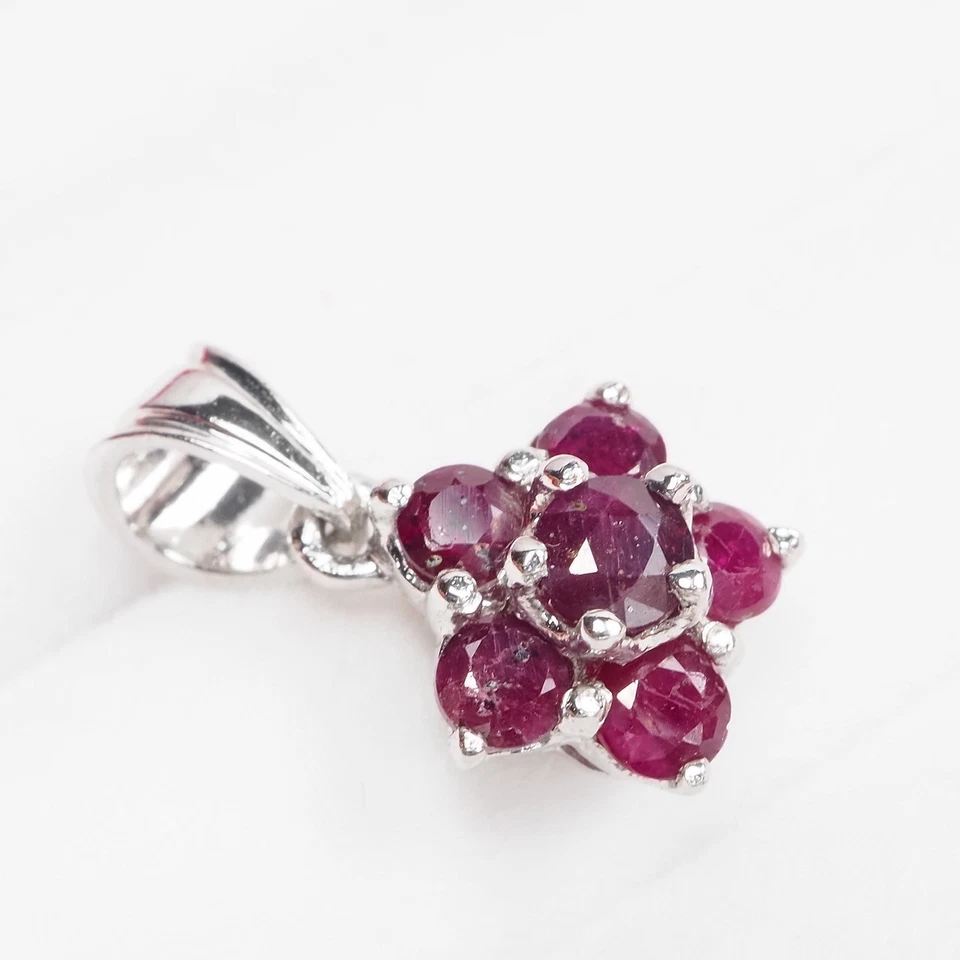 Boutique Red Ruby Rare 925 Sterling Silver Handmade Floral Pendants Fine Jewelry - Image 3 of 4