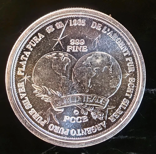 1985 World Trade Plata Pure Mint Rare Vtg Weights Bullion-0.999 Silver 1 Oz Coin