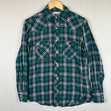 Wrangler Wrancher Green Plaid Pearl Snap Button Up Shirt Measures Men's Size M