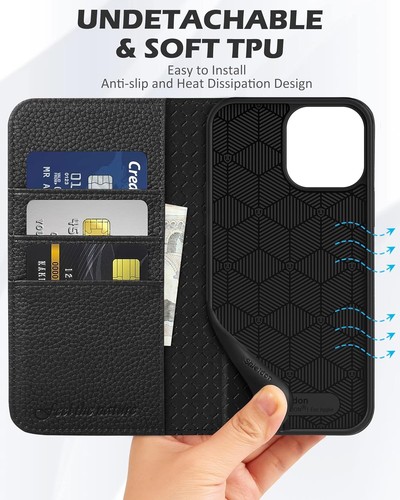 SHIELDON Handytasche für iPhone 13 Pro Max - Schwarz - Zdjęcie 9 z 10
