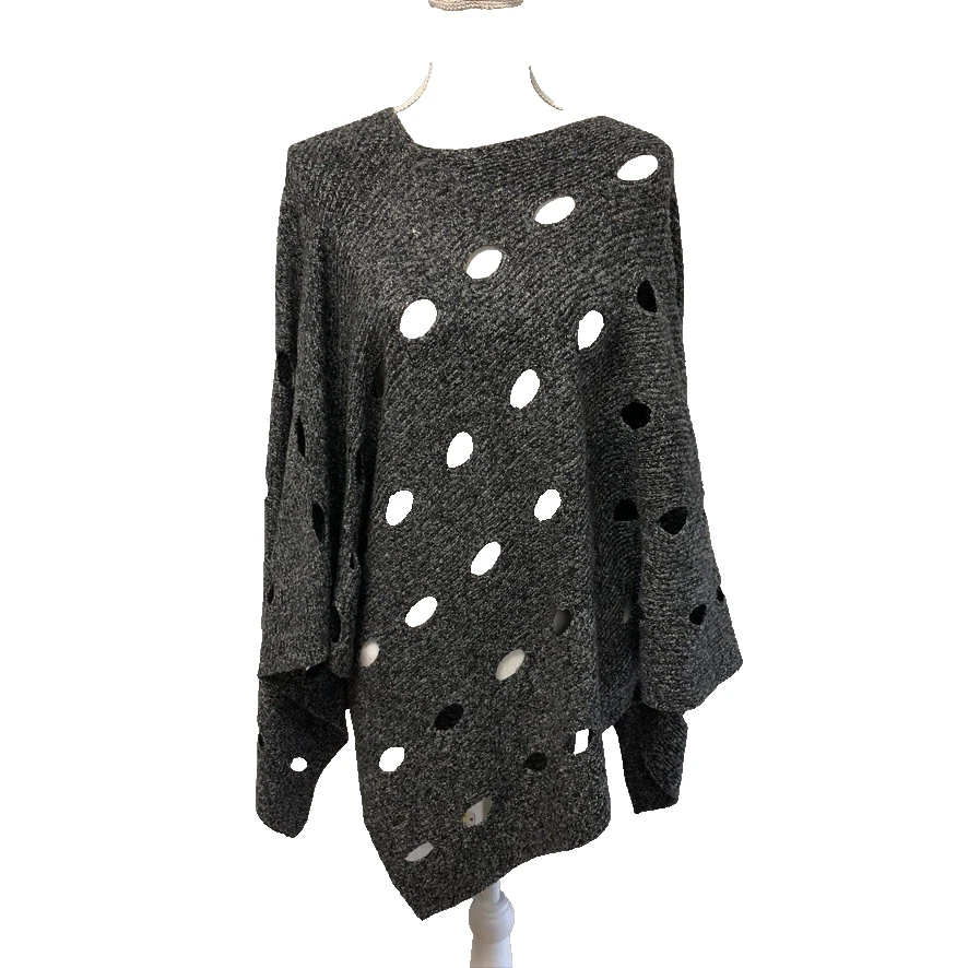 Kerisma Poncho Sweater Womens One Size Gray Open Knit Dolman Sleeve Modern