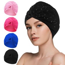 4 Pieces Swim Caps for Women Polyester Turban Strong Non-Slip Swimming Hat El...