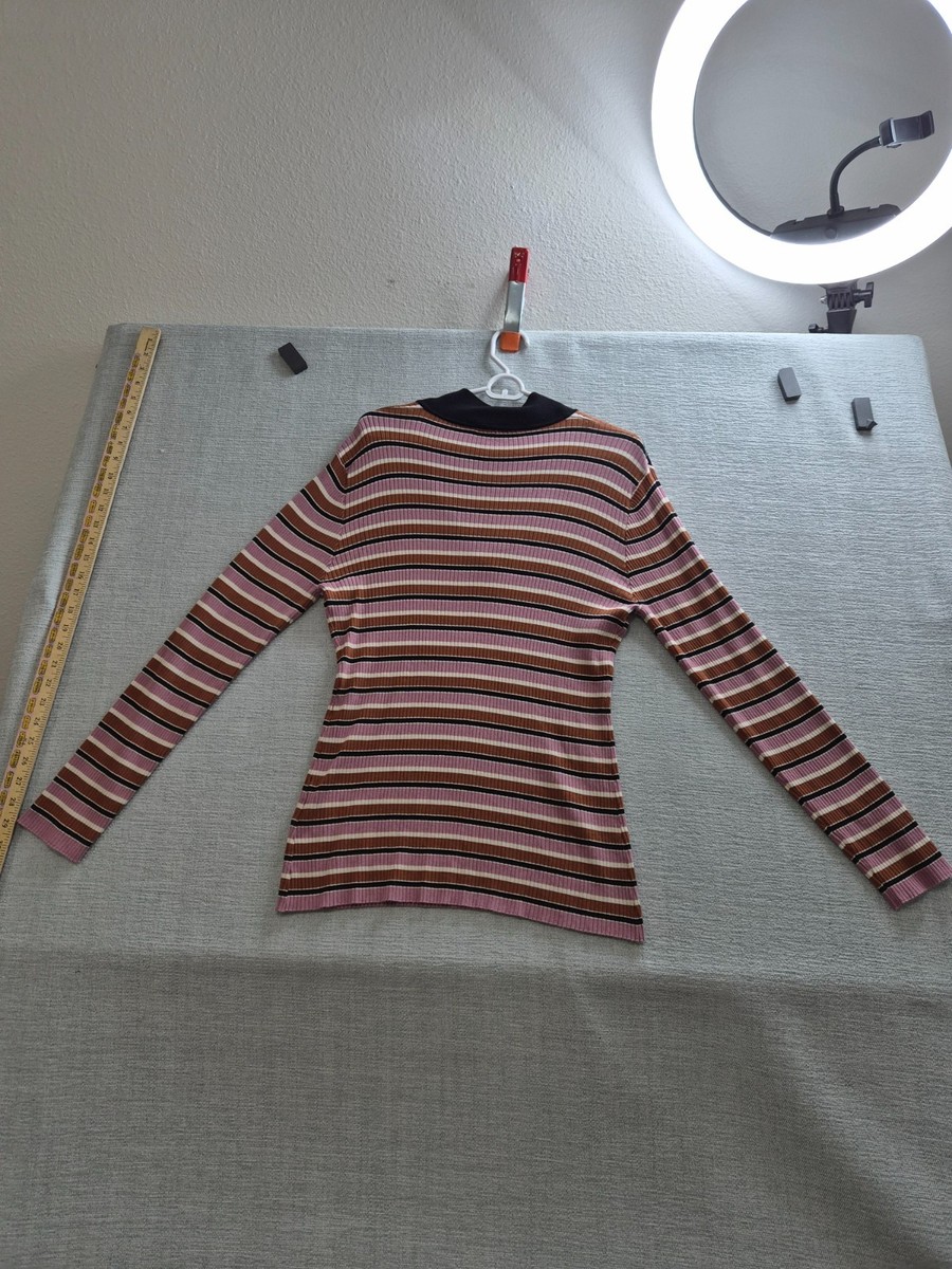 KAY+JAY Ribbed Top Womens Large Multicolor Striped Regular Fit Tight Knit V Neck View 2
