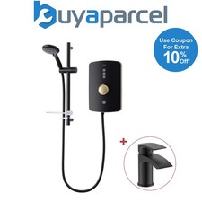 Image of Triton Amala Metallic 9.5kW Brushed Brass Electric Shower Matt Black Finish +Tap