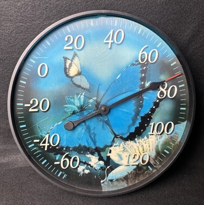 Vintage turquoise, Butterfly Hologram 12  Round Outdoor  Analog Dial Thermometer
