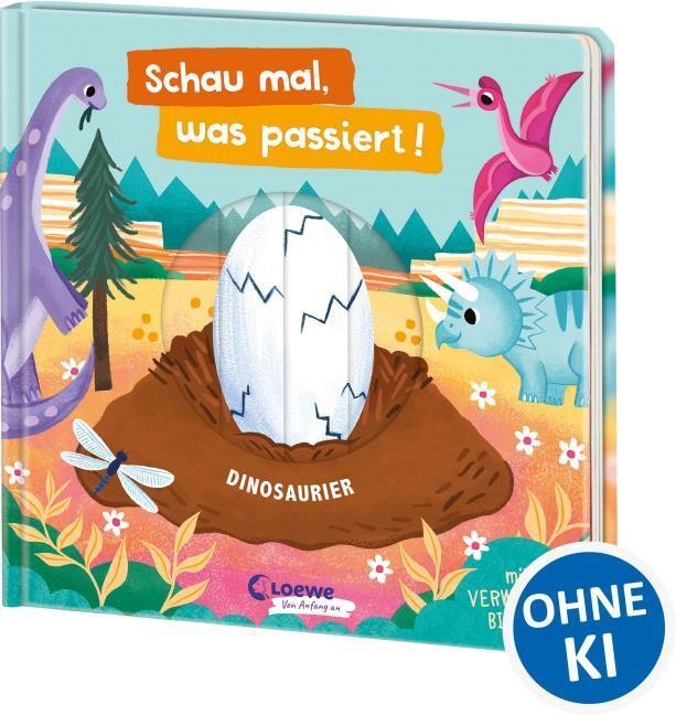 Schau mal, was passiert! Dinosaurier: Pappbilderbuch mit vielen Spielelementen ab 18 Monaten - Übt den Zusammenhang von Ursache und Wirkung - Mit Verwandelbildern - Bild 3