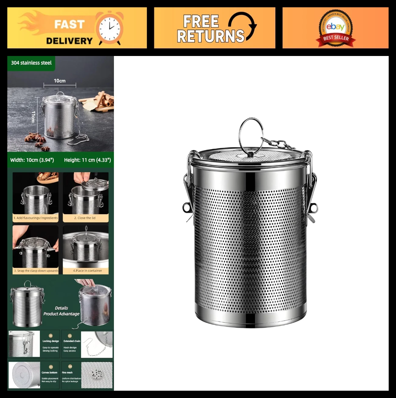 Stainless Steel Tea Ball Infuser Strainer for Soup & Seasonings - Extra Fine Mes