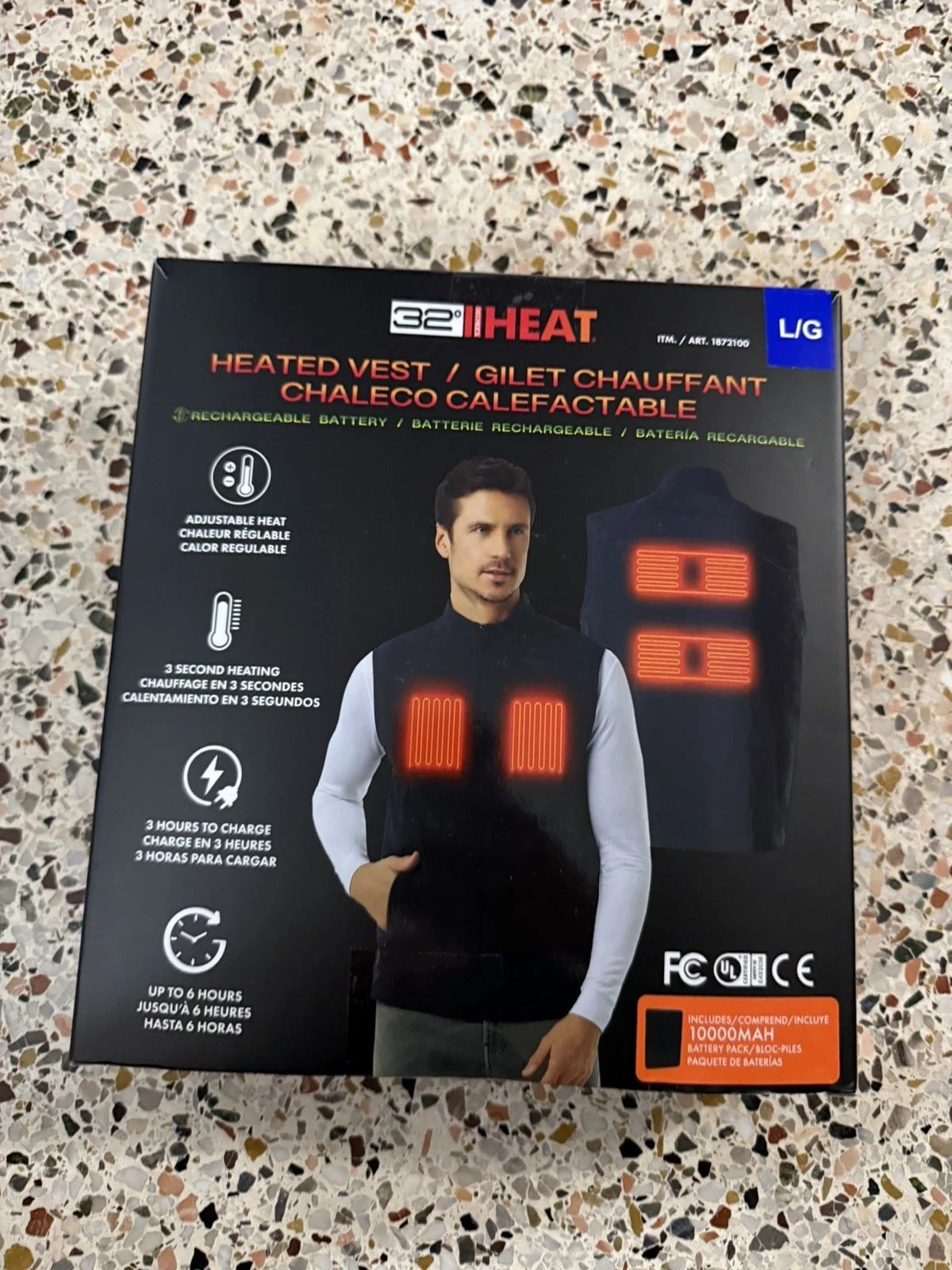 Men's 32 Degrees Heat Lightweight Zip Front Vest, Black Size Large - Open Box