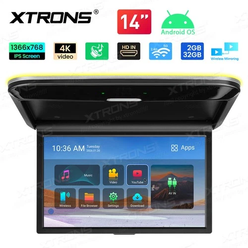 14" Android Car Roof Monitor Flip Down Video Player HDMI WiFi for Universal SUV