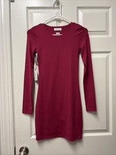 NWT Aritzia Babaton Contour Crew Long sleeve Mini Dress Fushia Pink Lined Sz XS