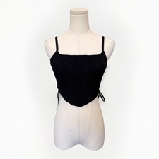 Abercrombie  Fitch Bustier Cami Corset Crop Top XS Black Y2K Boning Lace Gothic