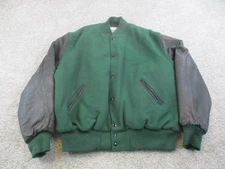 Holloway Jacket Mens 2XL Green Varsity Letterman Leather Sleeves Quilted Lined