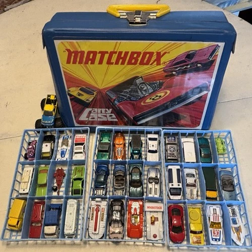 Vintage LOT OF 37 LESNEY MATCHBOX, HOT WHEELS, TOMICA etc With Case. Snoopy too!