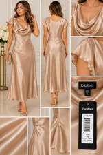 bebe Champagne Satin Cowl Neck Midi Slip Dress Size L