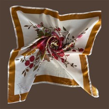 Vintage Lilly D  or Floral Scarf Red Tan White Mod Flower Print Square 26  