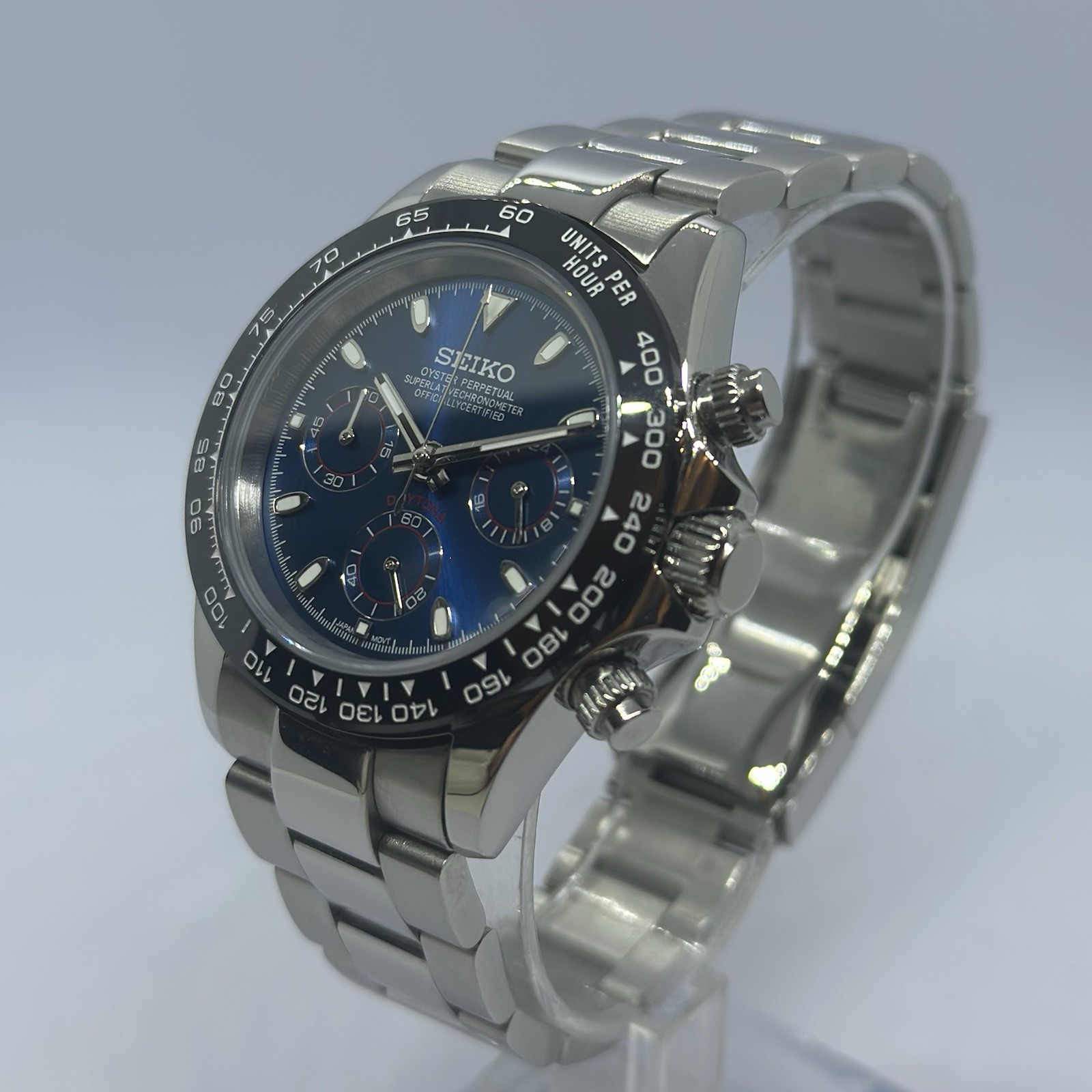 Seiko VK63 Seitona Deep Blue Mod Chronograph  - Oyster Bracelet / Rubber Strap