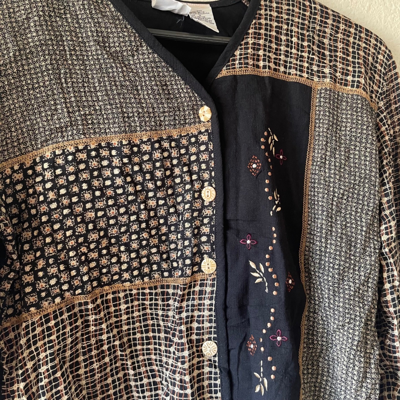 Womens Patchwork Embroidered Button Front Blouse … - image 3