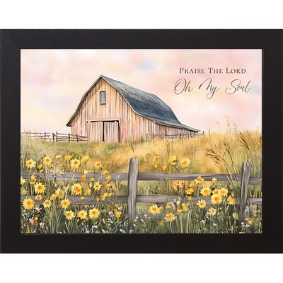 Praise The Lord Oh My Soul Framed Wall Art Christian Farmhouse Barn Sunflower