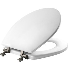 844BN 000 Toilet Seat with Brushed Nickel Hinges will Never Come Loose, ROUND...