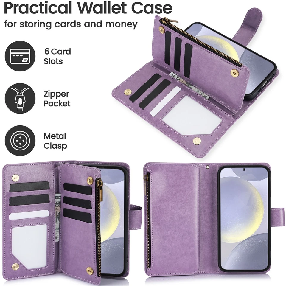 For Samsung S25 Ultra Plus S24 S23 S22+ Magnetic Leather Wallet Stand Case Strap - Image 2 of 4
