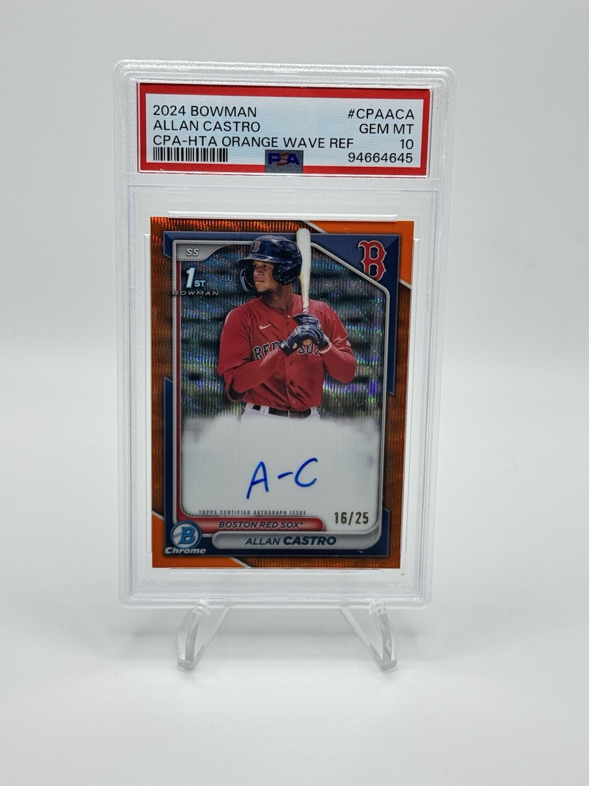 2024 Bowman Allan Castro Orange /25 Auto PSA 10. Red Sox