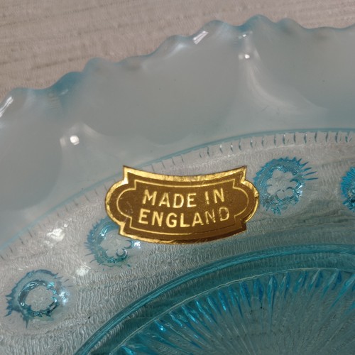 2 x Vintage Davidson BLACKBERRY PRUNT Turquoise Blue Frosted Glass Oval Dishes - Picture 10 of 13
