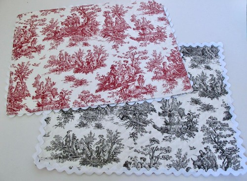 Set of 8 Reversible Toile Placemats in Red Toile and Black Toile Prints Ric Rac - Picture 13 of 15