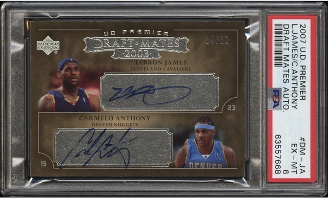2007 LeBron James/Carmelo Anthony Upper Deck Premier Draft Mates Auto /15 Psa 6