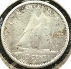 1955 Canada 10 Cents 80% Silver KM #51