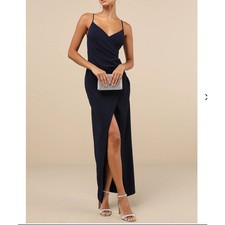 NWT Lulus Sweetest Admirer Navy Blue Ruched Surplice Maxi Dress Medium