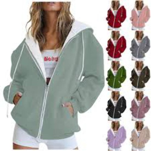 Fashion Solid Zipper Hoodie Women Warm Fleece Hooded Sweatshirt Autumn Casual St