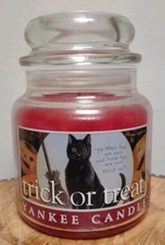 Yankee Candle Trick Or Treat 14.5 Oz Cat Slightly Used Halloween Vtg 