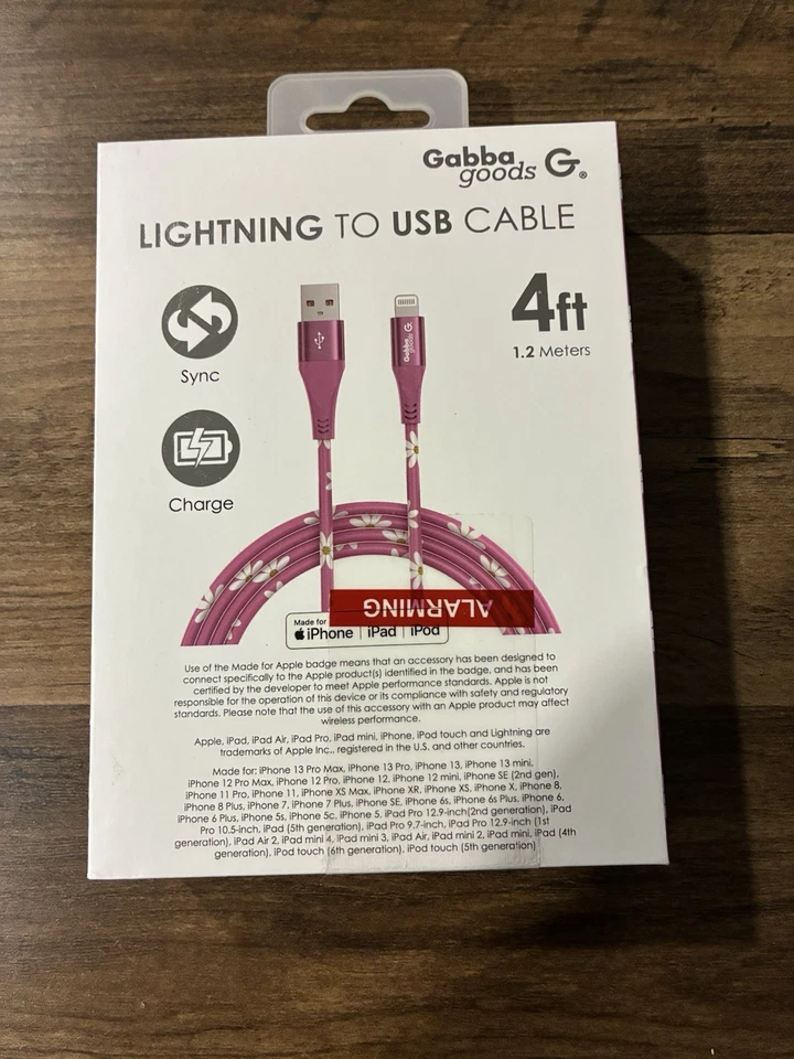 LAX Apple MFI-Certified Charge & Sync Lightning Cable 4ft Braided Pink Solid - Image 2 of 2