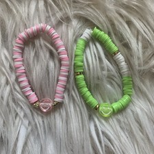 Cute Smiley Face Bracelets: Green And Pink Bracelets For Good Price
