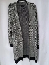 Joan Vass Long Line Open Cardigan Black And White Size Large