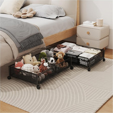 Under Bed Storage with Wheels, Foldable Pattern Carved Metal under the Bed Stora