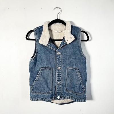 Eva Chen x H&M Kids Teddy Fleece Lined Denim Vest Sz 8/10