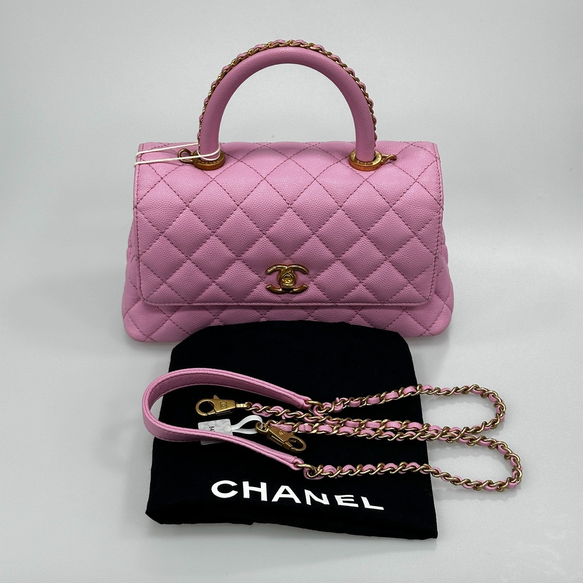 Chanel Coco Handle Small Pink Caviar Leather Top Handle Flap Bag