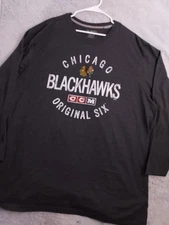 Chicago Blackhawks Shirt Men 4XL CCM Long Sleeve Crew Neck NHL Heather Gray