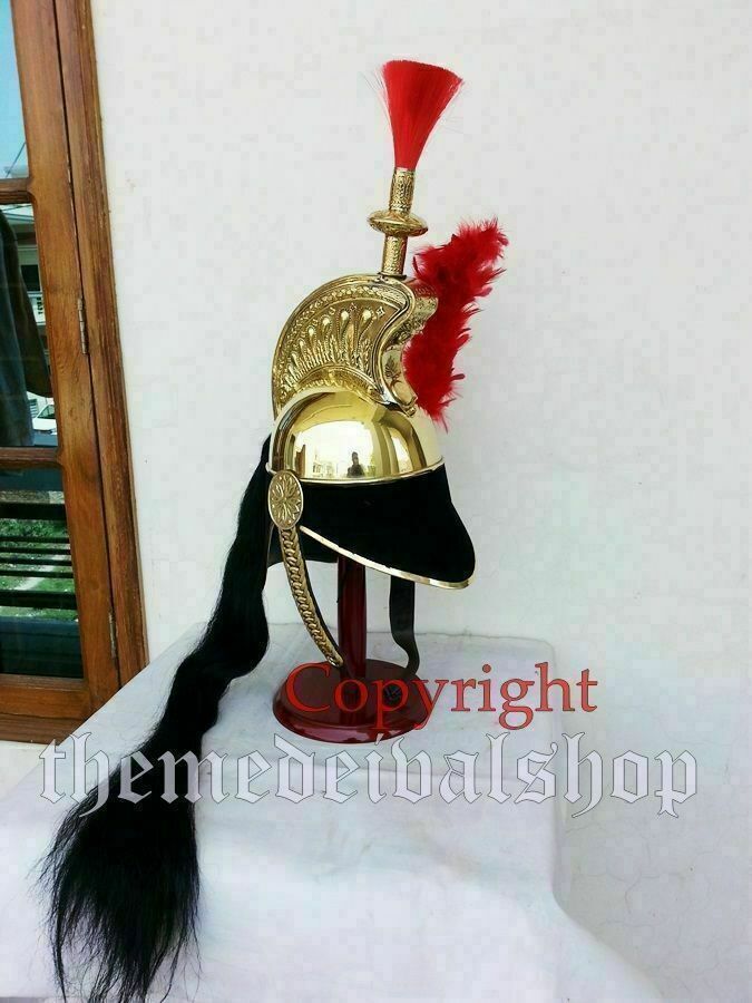 Casco de latón estilo Napoleón oficial coracero francés con cabeza de trabajo...