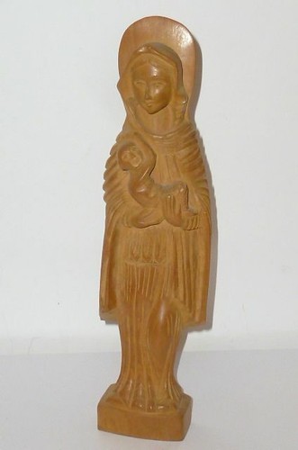 Old Carved Sacred Figure Wooden Figure Madonna Carved Wood Mary Wood Jesus - Picture 1 of 7