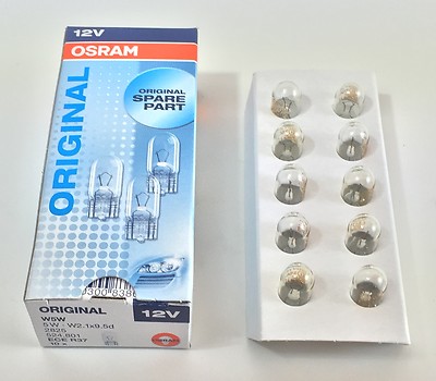 10 x OSRAM LAMPE GLASSOCKELLAMPE 12V 5W W2.1 x 9.5d W5W Standlicht u.a. 2825