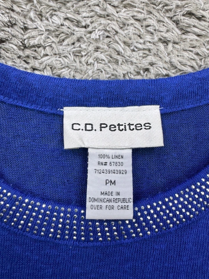 Suéter Cathy Daniels Mujer Mediano Pequeño Línea Azul Manga Corta Cuentas Cuello Redondo Foto 3 de 4