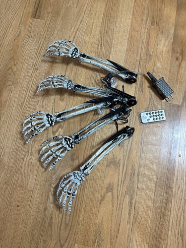 Halloween Decor 5 Light-Up Skeleton Hands Arms Purple 8 Modes Remote ...