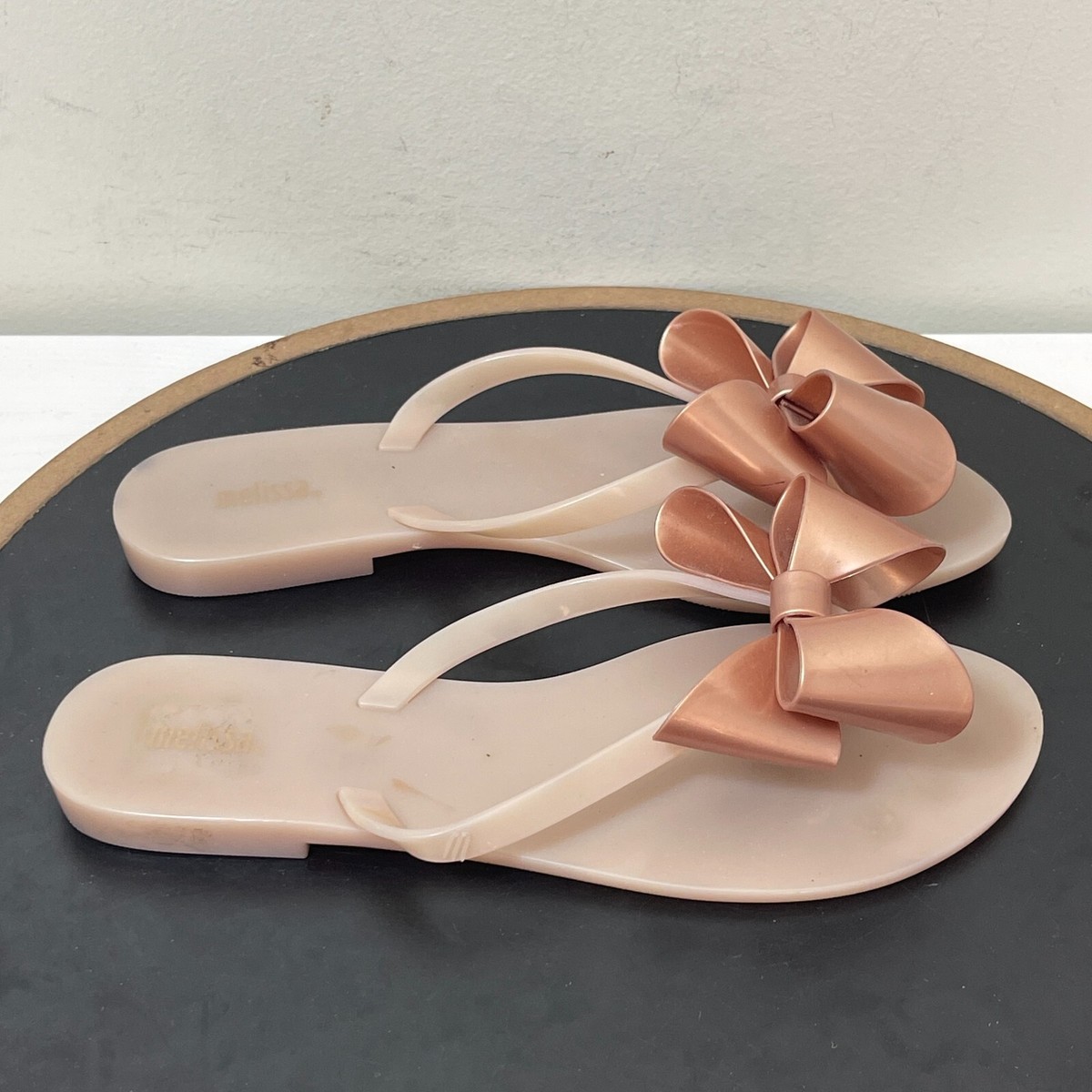Melissa Harmonic Bow Flip Flops Women Pink Rose Gold Jelly
